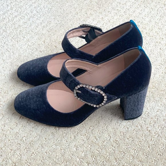 SJP by Sarah Jessica Parker Shoes - SJP by Sarah Jessica Parker Navy Heels with Embellished Buckle